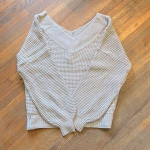 NWT Grey Wide V-Neck Knit Sweater Zenana Oversized